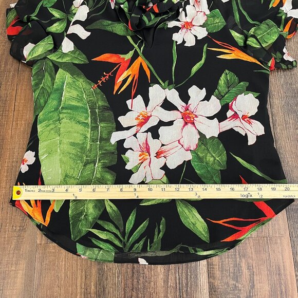 Lauren Ralph Lauren Flutter Sleeve Blouse Floral Tropical Tie Neck Size Medium - Picture 12 of 15